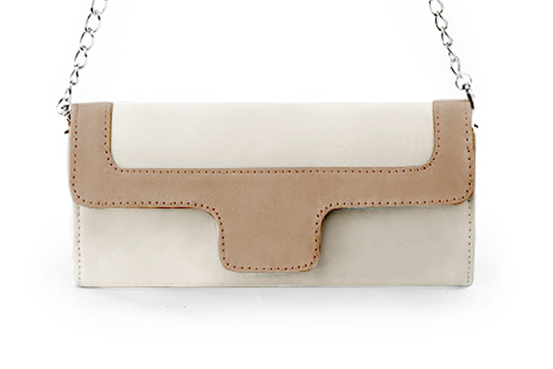 Off white and tan beige women's dress clutch, for weddings, ceremonies, cocktails and parties - Florence KOOIJMAN